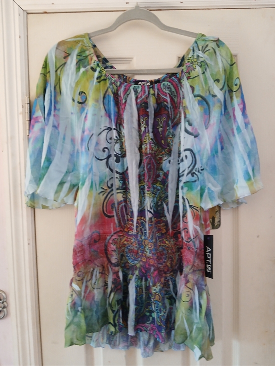 Apt. 9 Tops - Apt 9 Paisley Flutter Slit Sleeve Sheer Blouse Elastic waist Size XL Fairy Whim